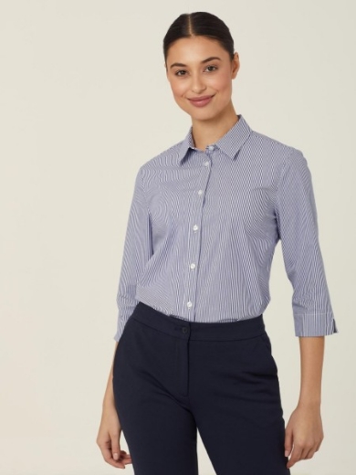 Picture of NNT Ladies Avignon Fine Block Stripe Stretch 3/4 Sleeve Shirt